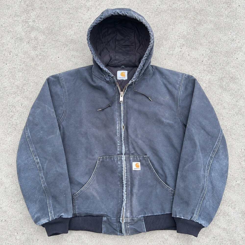 Carhartt J130 Faded Black Active Jacket Vintage Duck Canvas Hooded Work Coat XL